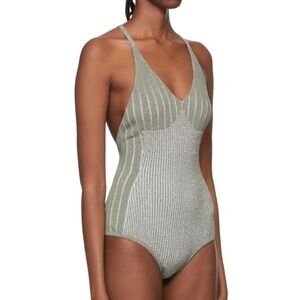 NWT Aeron Green Viscose Silver Bodysuit - size M